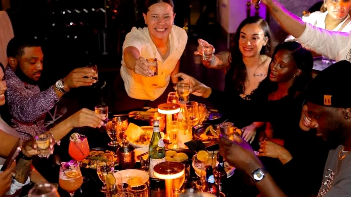 Friends enjoying Mexican food and drinks at La Chuparosa restaurant in Waukegan, Illinois